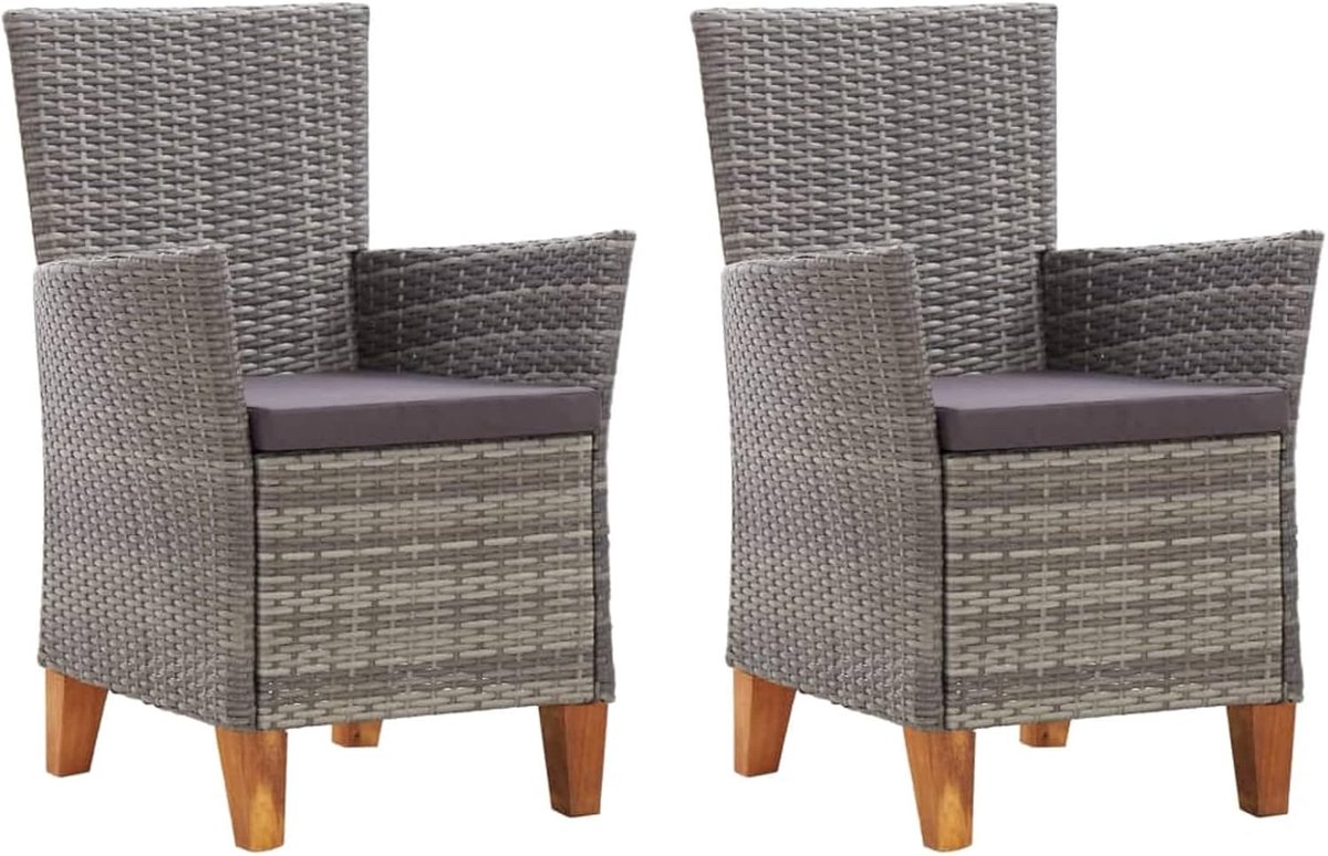 Tuinstoelen, tuinstoel, balkonstoel, balkonstoel, terrasstoel, 2 stuks, met kussens, polyrotan, grijs