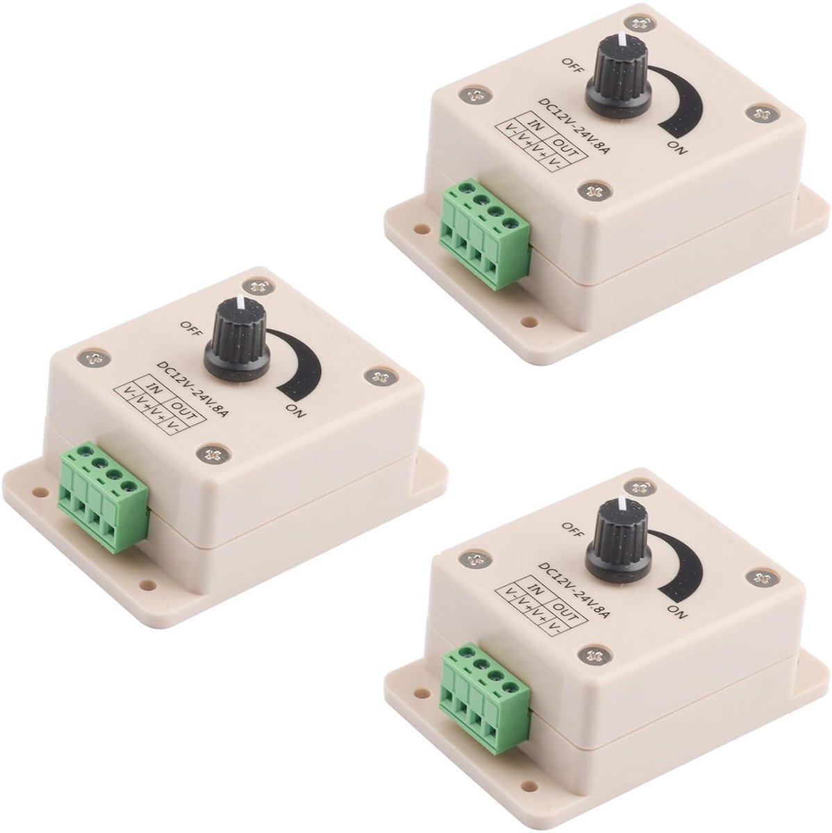 3 stuks 8A dimcontroller, DC12-24V, PWM dimming-controller, ledlampen voor ledstrips en donkere schakelaars met mechanische draaiknop en normaal open contact
