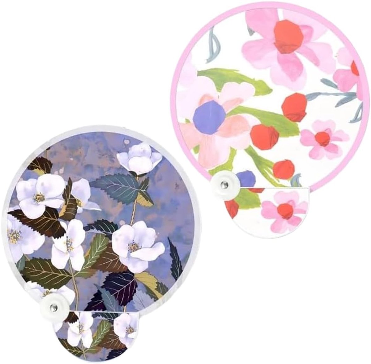 Verpakking met twee ronde waaiers met bloemenpatroon, prachtig design, ideaal voor bruiloften, festivals en feesten.
