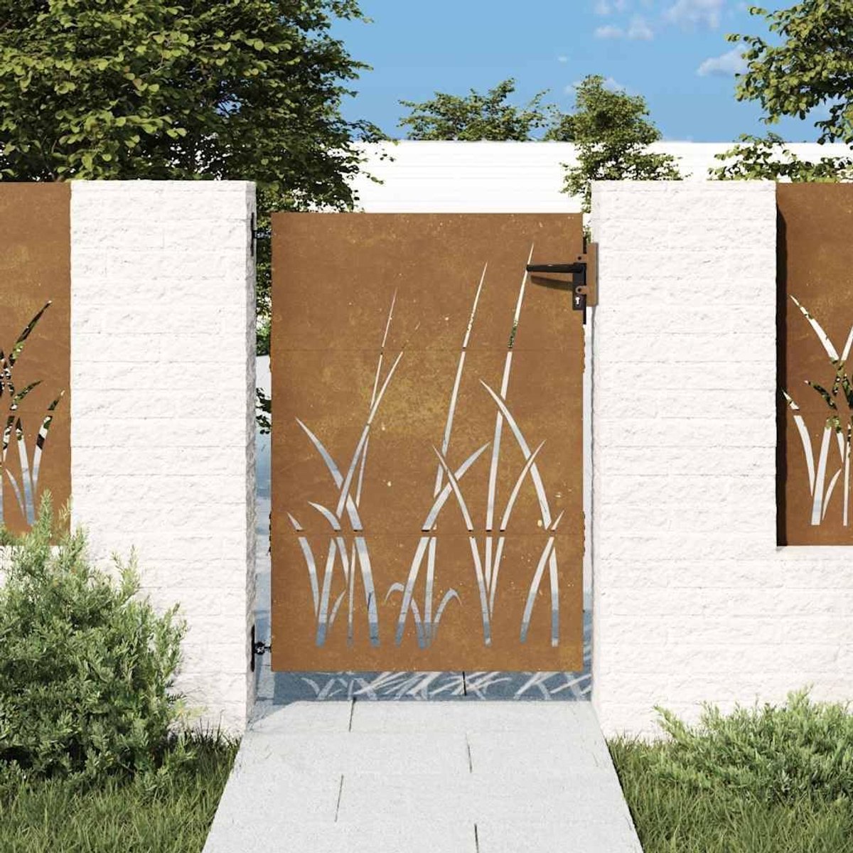 85x150 cm Cortenstaal Gras-Design | Lasergesneden design, afsluitbaar, weerbestendig staal, onderhoudsvrij, voor tuin of terras