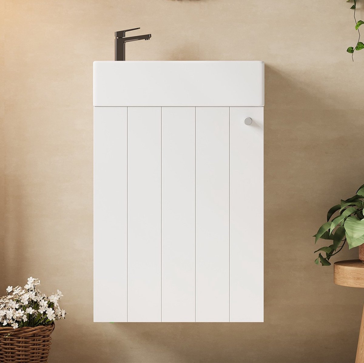 MODENUIT Dressoir - Wandmontage Waschtafel Met Soft-Close - Badkamer - MDF En Keramiek - Wit - 41x23x62,5 Cm