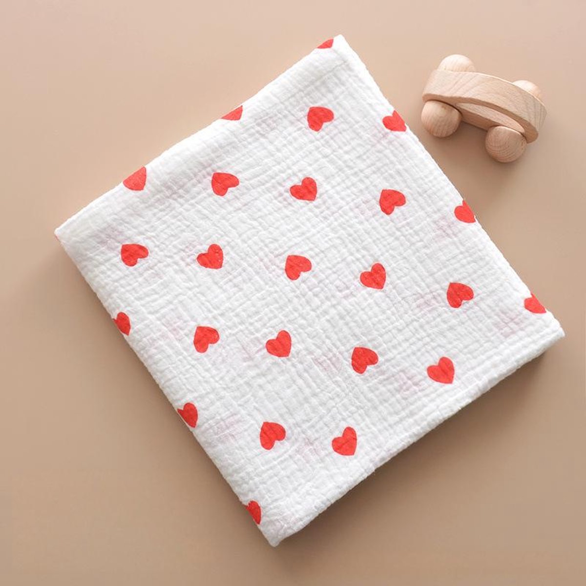 Babywikkeldeken, groot formaat 100x100 cm, dubbellaags katoenen gaasdeken, ultrazacht katoenen gaas, geschikt om in te wikkelen of als klein dekentje voor babyjongens en -meisjes,Witte achtergrond met hart