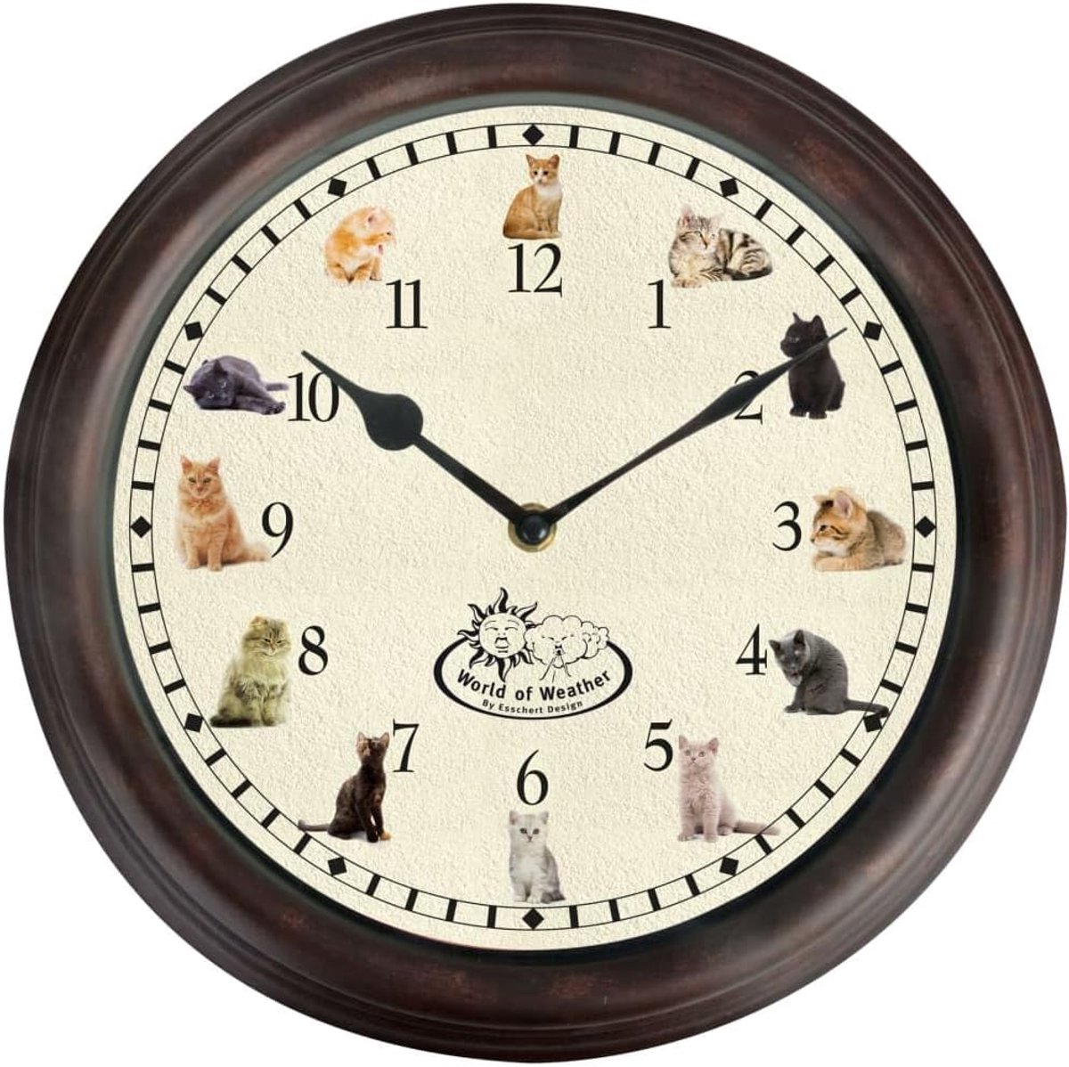 Wandklok met kattengeluiden Ø 30 cm - kunststof - speelt elke uur een miauw - leuk voor kattenliefhebbers - ShopVlot