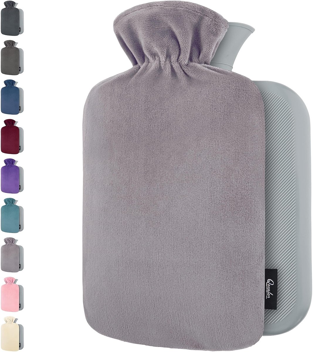Warmwaterkruik 1.8L - Zachte fleece hoes - Pijnverlichting voor rug en buik - Grijs - ShopVlot