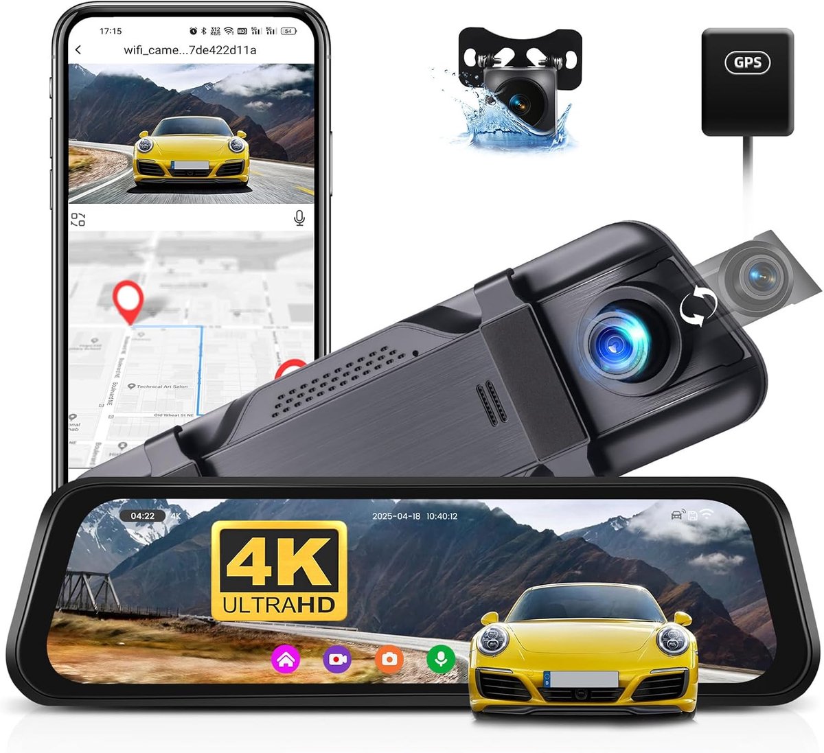 Dashcam 4K Achteruitkijkspiegel 9.66 inch - Dual Camera - Nachtzicht - Veiligheid onderweg - ShopVlot