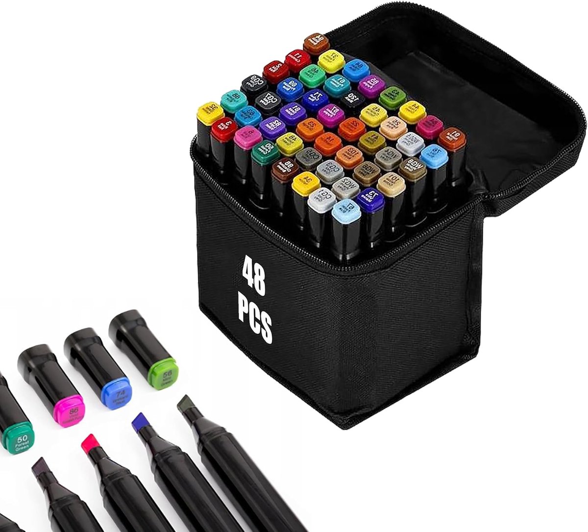 Alcohol Marker Set 48 Kleuren - Dubbelzijdige Stiften - Sneldrogend - Perfect voor Creatieve Projecten - ShopVlot