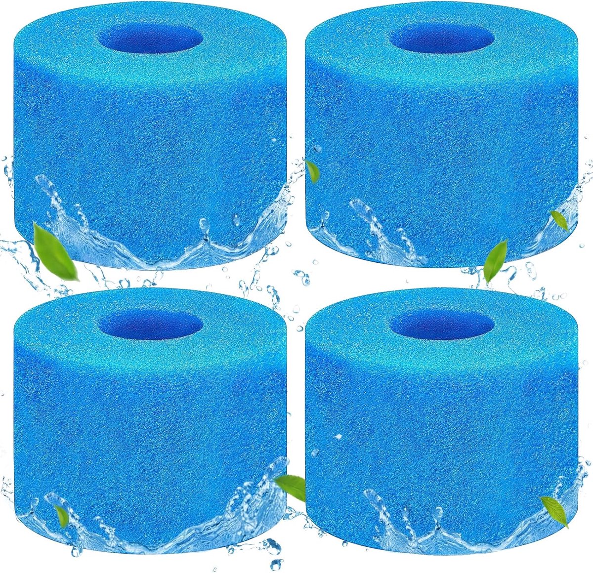 SnelShoppen - Filter Sponge Type S1 - 4 Stuks - Herbruikbare Foam Filter voor Zwembad, Aquarium, Spa - Blauw - 11 cm Diameter