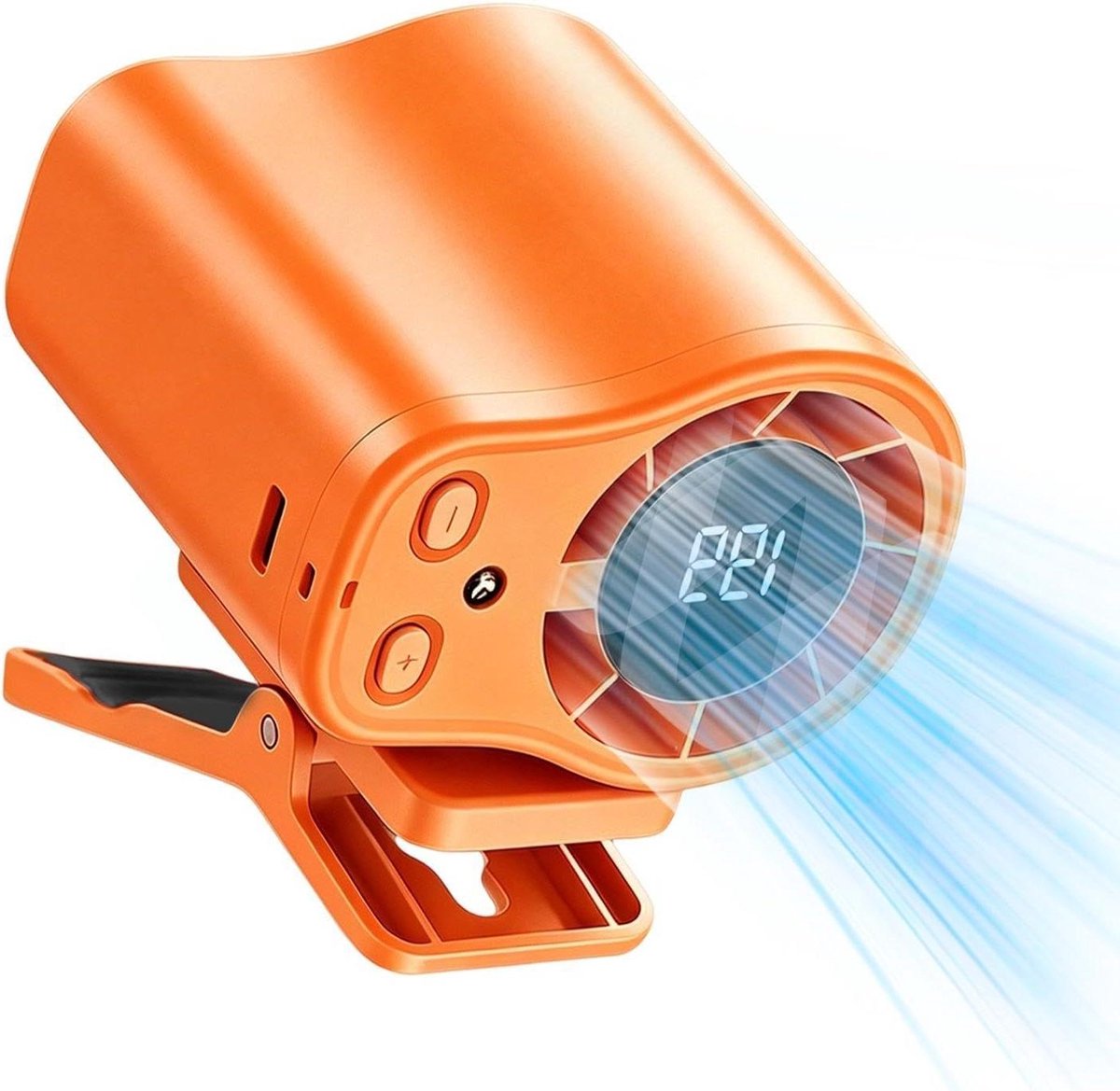 Draagbare Ventilator - Clip-on Ventilator Mini Ventilator - Reizen en Fietsen - Laag Geluid LED Display - 8x7 cm - Oranje