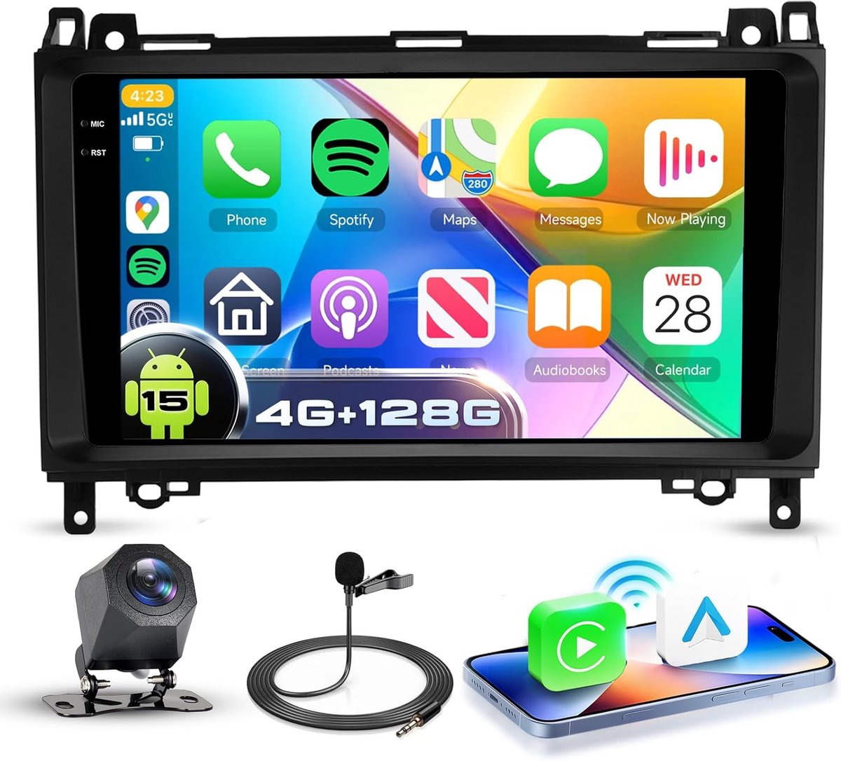 Car Radio 9 Inch - Android 15 - Draadloos Carplay - GPS en Bluetooth voor Mercedes Benz - ShopVlot