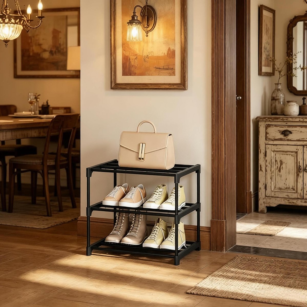 MIVRAY Schoenenrek – Open, Ruimtebesparend Ontwerp – 42 x 30 x 37 cm – Metaal – Zwart – Voor 6 Paar Schoenen