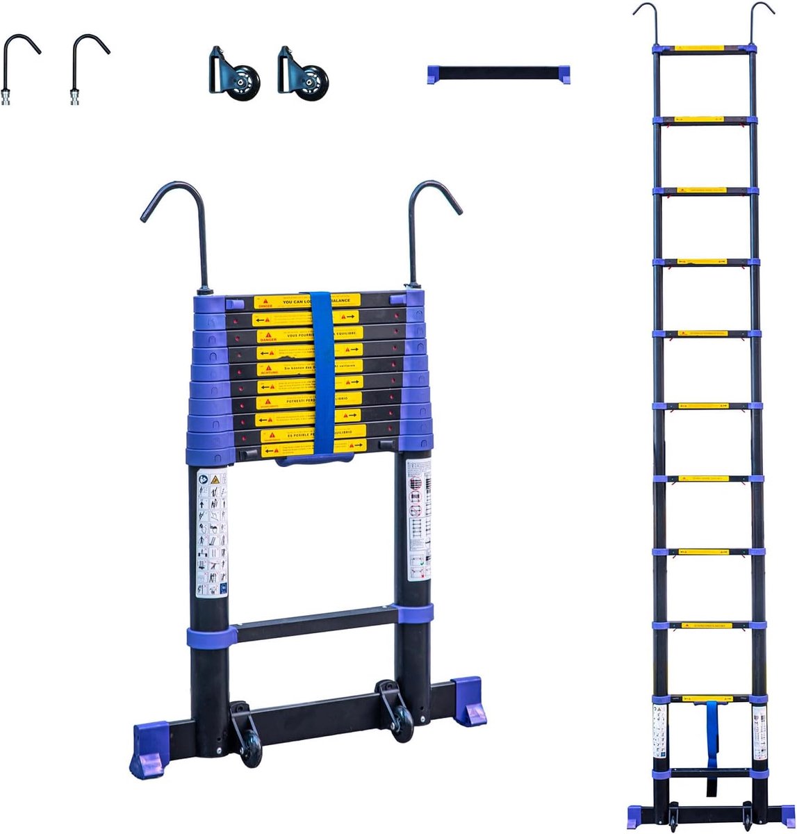 Telescopische ladder 4.1 m - aluminium - opvouwbaar - compact voor eenvoudig vervoer - ShopVlot