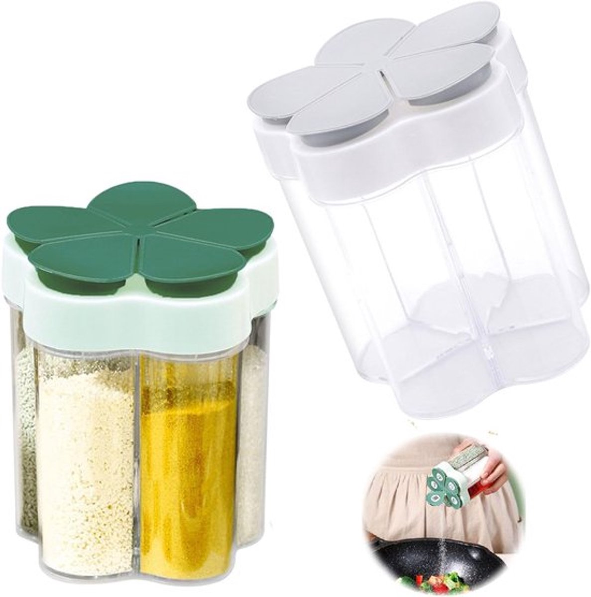 5-in-1 kruidenpotjesset - Kruidenpotjes - 2stuks - Kruidenstrooiers Geschikt Voor camping reizen - Keukenkruiden potjes - Potjes Geschikt Voor Kruiden - Kruidenpotjes Set - Plastic kruidendoos