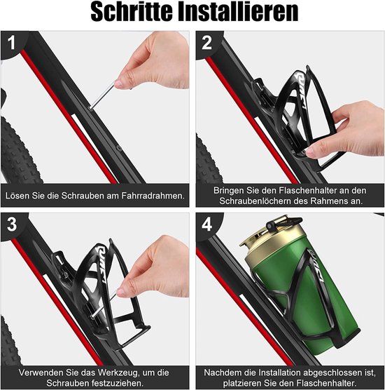 Fietsbidonhouder inclusief 610 ml waterfles (BPA-vrij); lichtgewicht en stevige houder, universeel bruikbaar (inclusief schroeven) voor racefietsen, mountainbikes en stadsfietsen (Zwart-1). — afbeelding 4