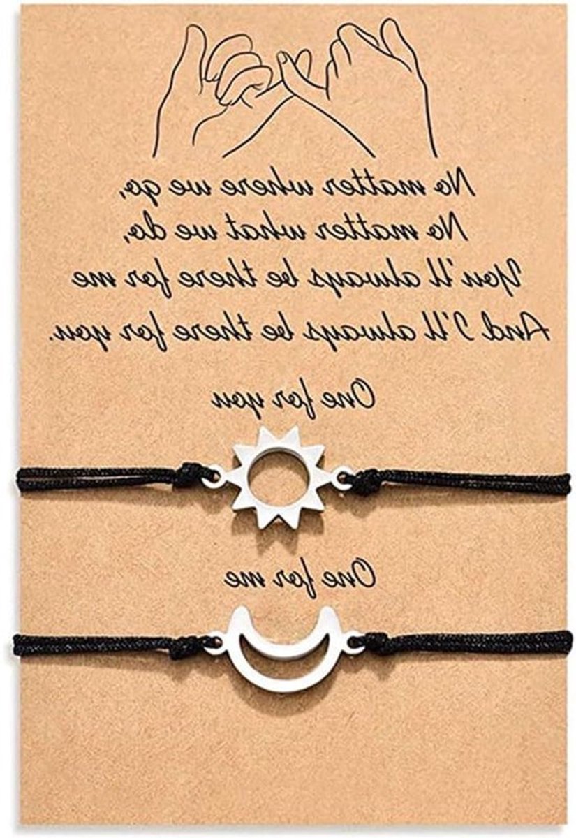 Vriendschapsarmband gevlochten met zon maan en sterren - 2 stuks, 1CM Roestvrij staal - Armbanden voor dames