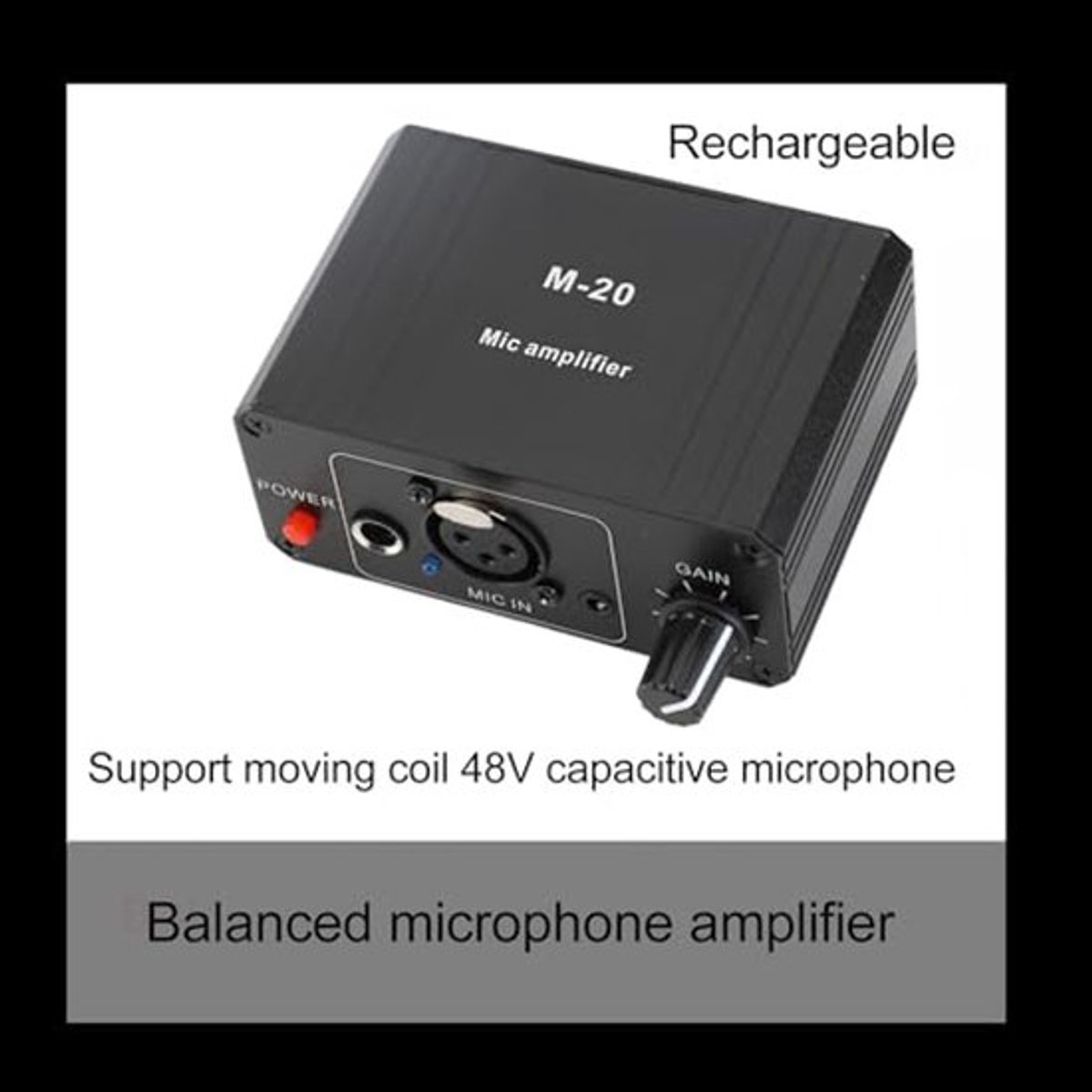 Microfoonvoorversterker, stembuismicrofoonvoorversterker, hoge versterking, 48V fantoomvoeding, XLR-uitgang, microfoonvoorversterker voor dynamische en condensatormicrofoons, booster