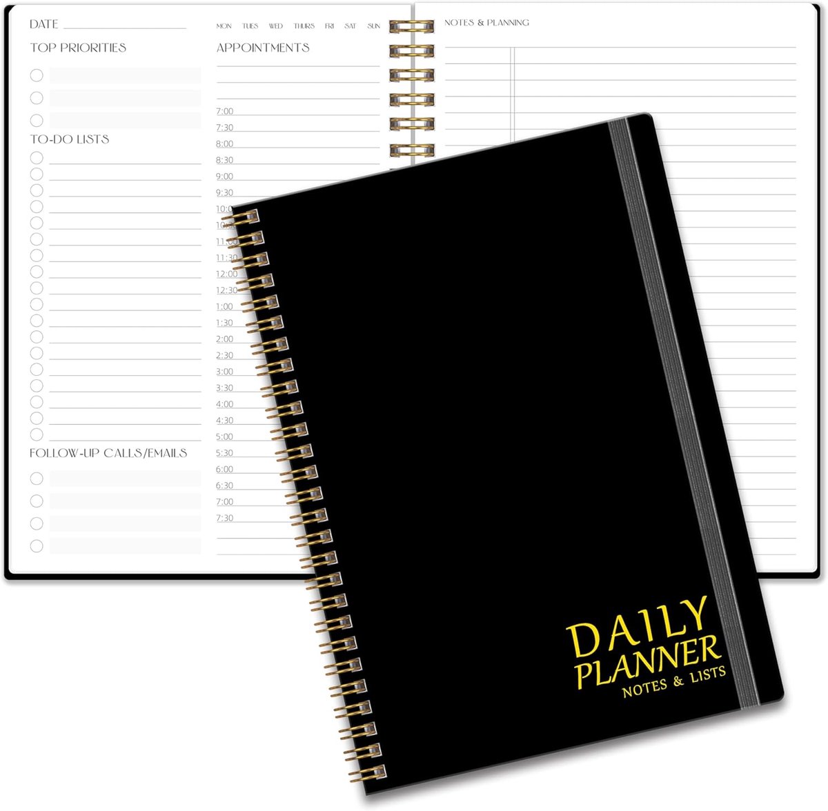 Dagelijkse planner A5 - ongedateerd - zwart - organiseer taken en afspraken - ShopVlot
