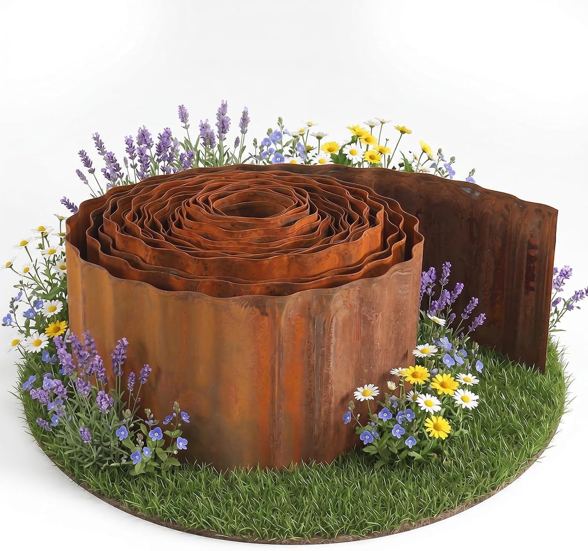 Tuinrand 12 m × 15 cm - flexibel van verzinkt staal - roestlook - eenvoudige montage met handschoenen - ShopVlot