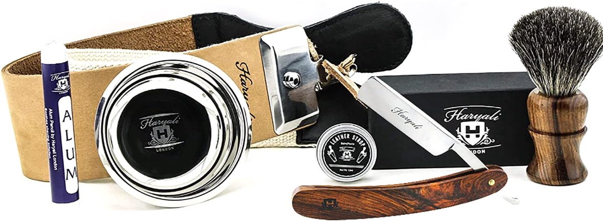 Scheerset 6-delig - Houten - Scheermes - Badger Scheerkwast - Inclusief Scheerkom en Alum Stick - ShopVlot
