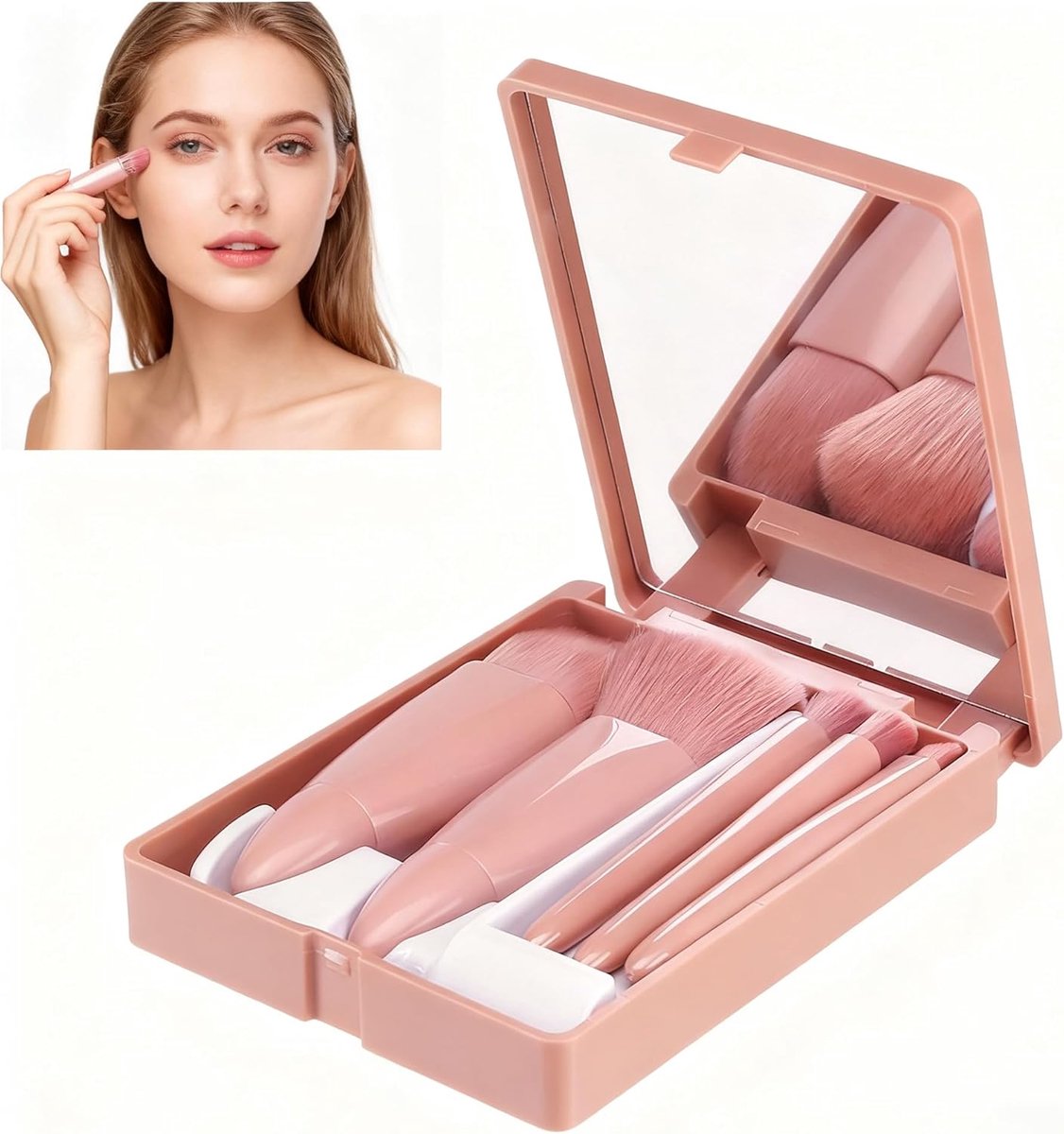 Mini Make-upkwasten Set - 5 Stuk Professionele Vegan Borstels - Draagbare Cosmetische Set - ShopVlot