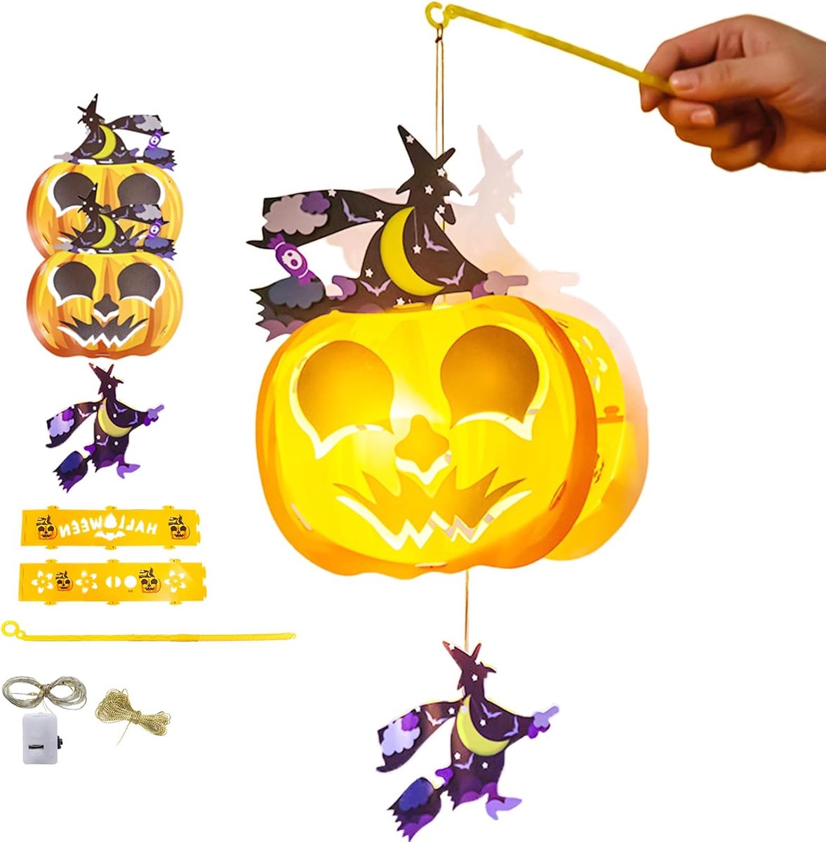 Halloween pompoenlantaarn - draagbare LED lantaarn - voor ophangen - perfect voor Halloween decoratie - ShopVlot