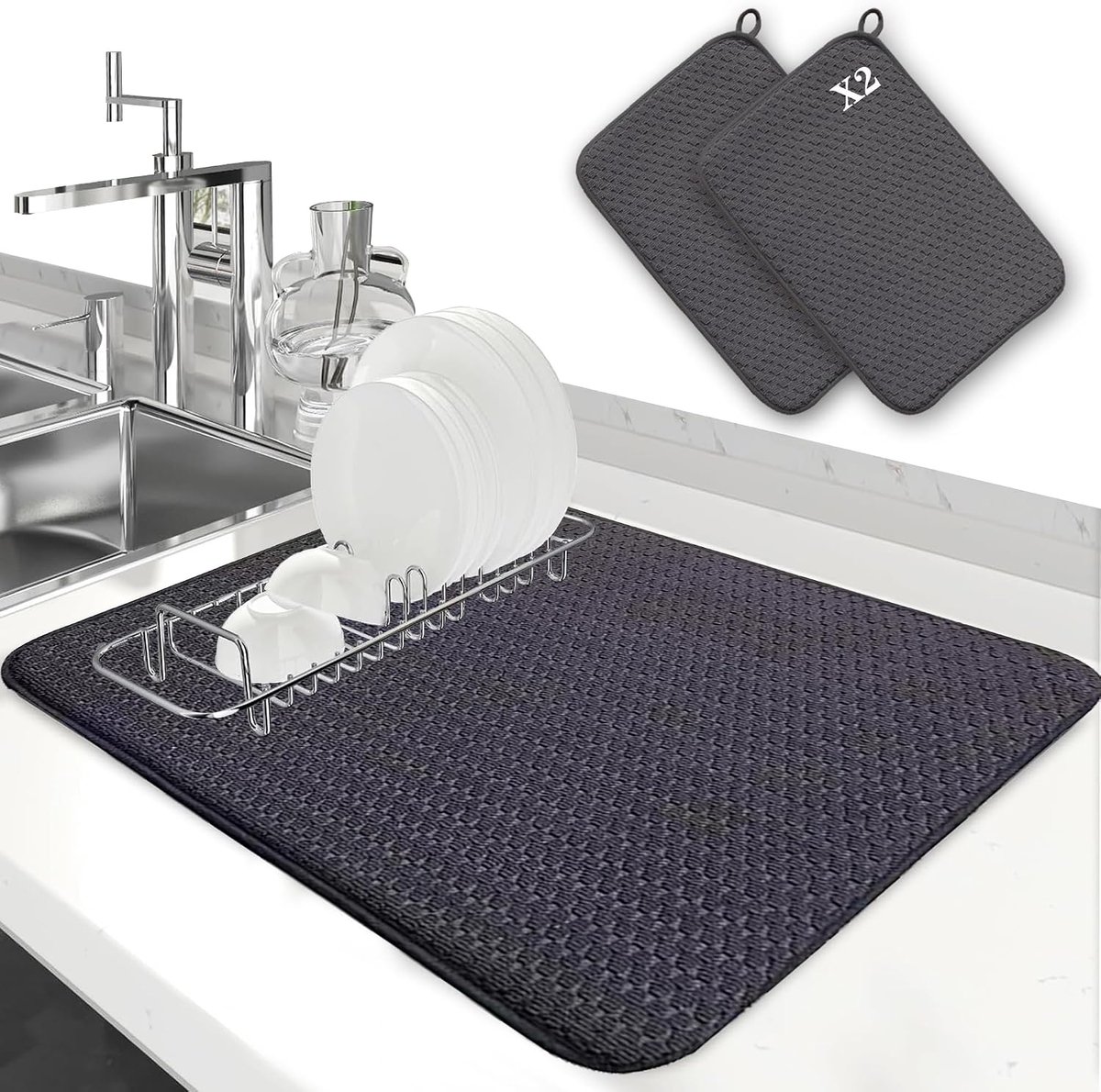 Afvoermat voor afwas 38 x 50 cm - Microvezel - Absorberend - Houdt werkbladen droog - ShopVlot