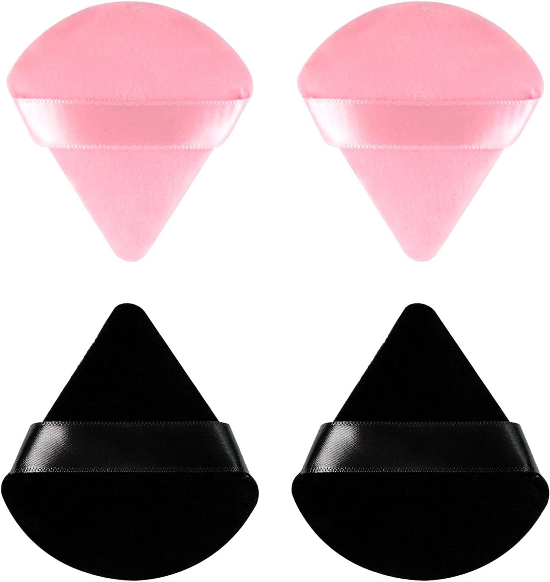Make-up Poederkwast - Triangulaire Vorm - 2 Zwarte + 2 Roze - Voor Nauwkeurige Toepassing - ShopVlot