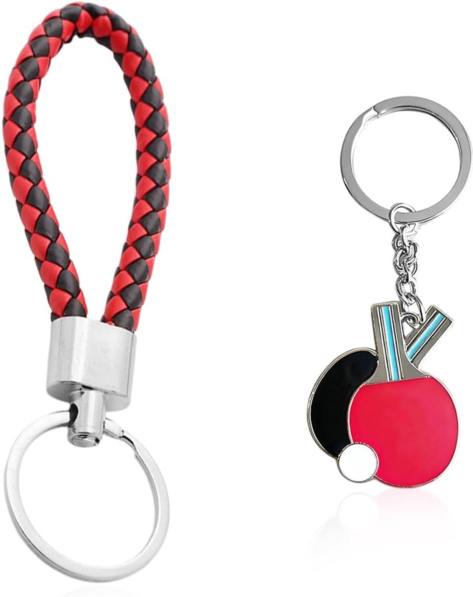 Tafeltennis Hanger - Rood En Zwart Leren Touw - Creatieve Sleutel- En Tasdecoratie - Perfect Voor Fans - ShopVlot