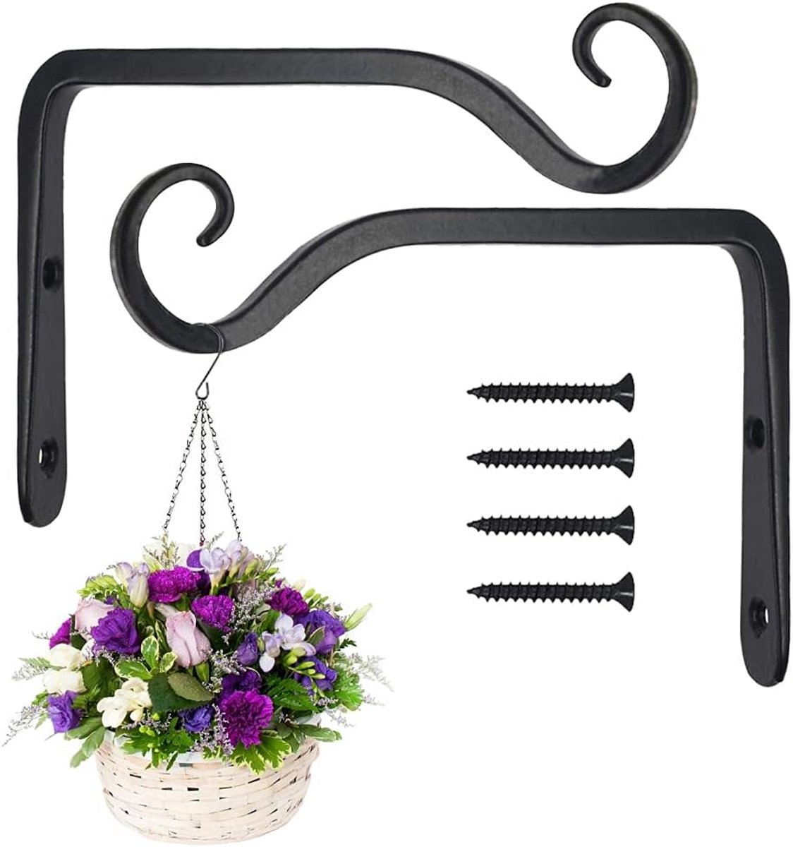 Wandhaak set van 2 - Zwart metaal - Stevig en roestvrij - Perfect voor planten en hangmanden - ShopVlot