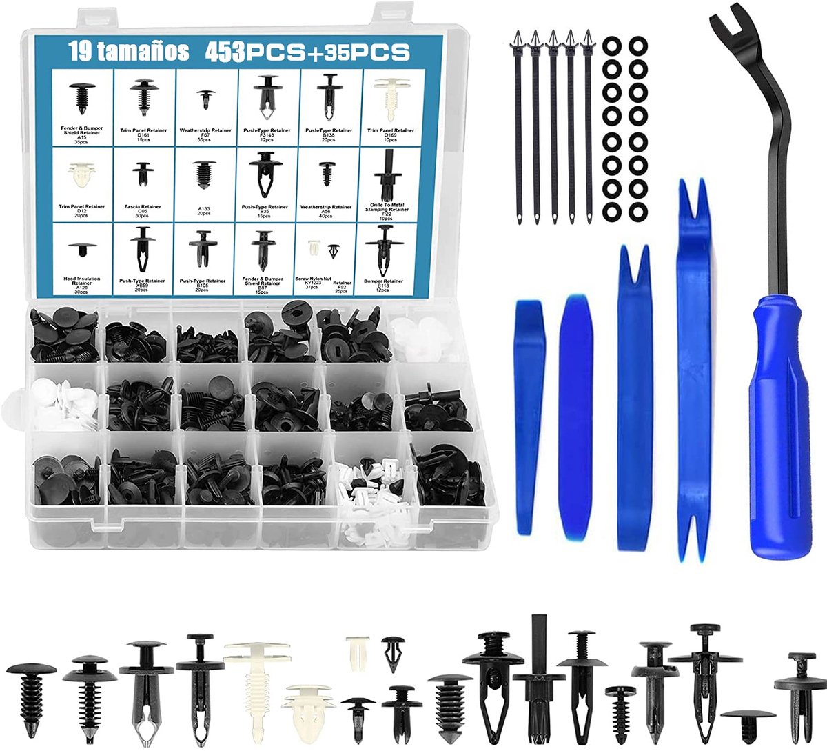 Plastic klinknagels set 450 stuks - Universele auto clips - 18 maten - Inclusief demontagetool - ShopVlot