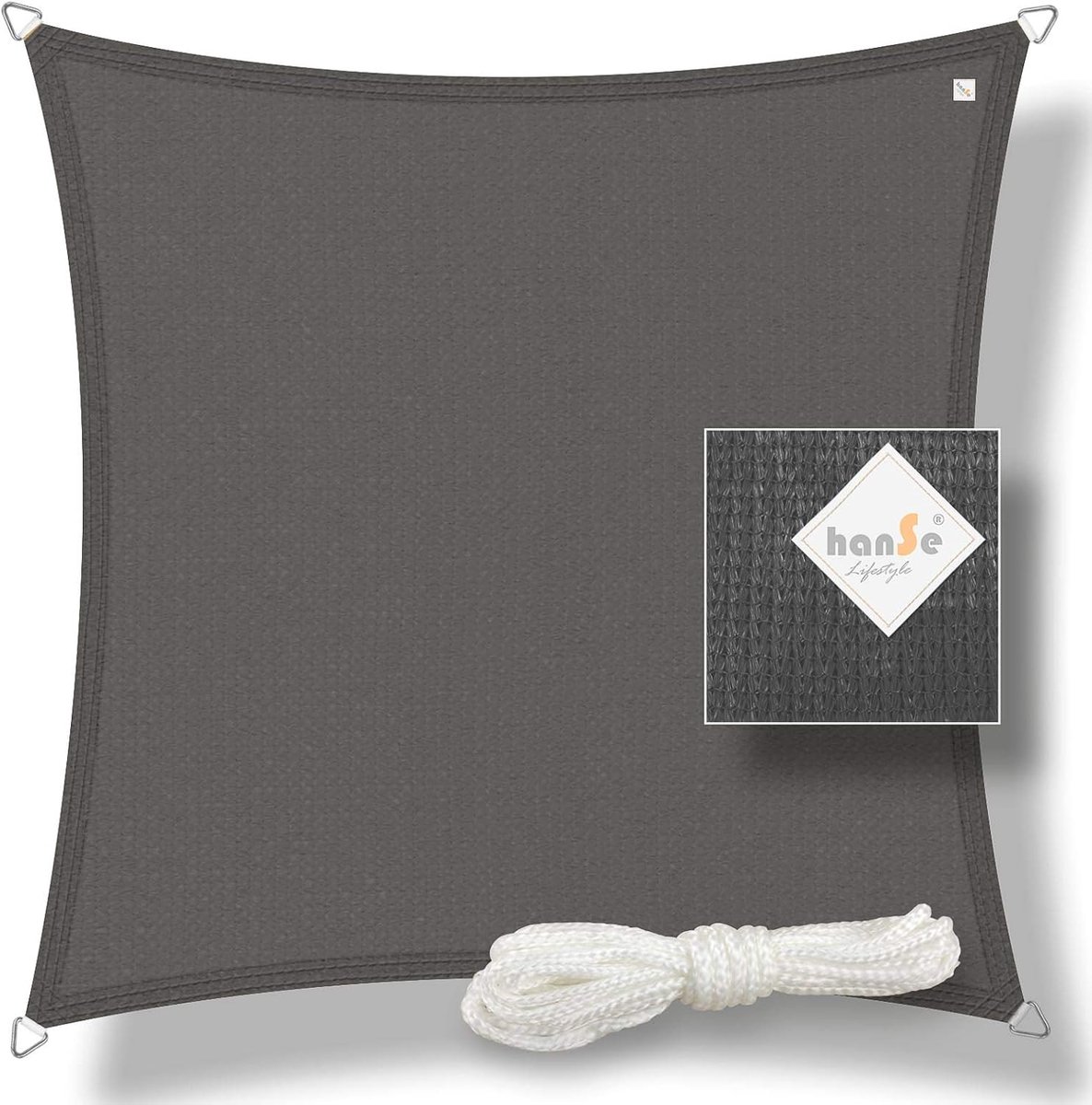 Zijdezeil 2x2m - grafiet - ademend - ideale schaduwoplossing - ShopVlot