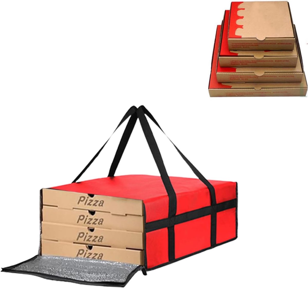 Koeltas voor Pizza - Vouwbaar, Geïsoleerd - Rood - Ideaal voor Picknick - ShopVlot