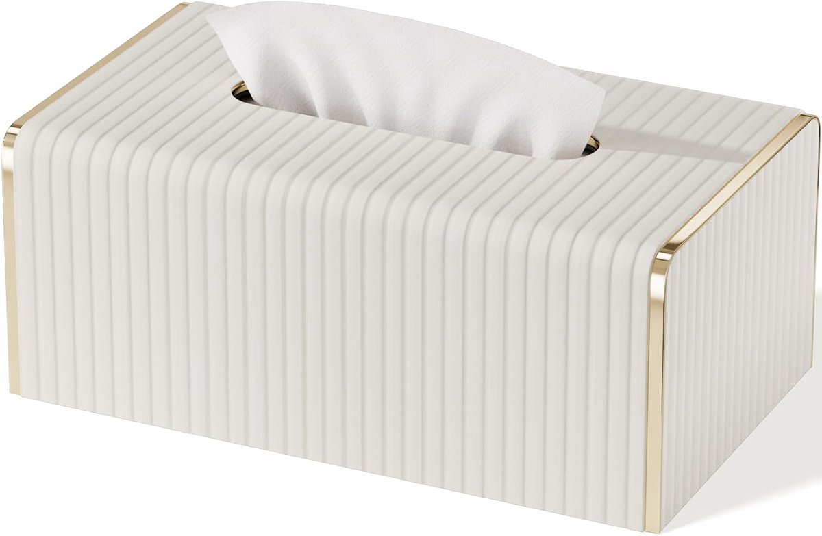 Cosmeticadoekjesdoos - PU-leer - crèmewit - stijlvolle decoratie voor woonkamer en badkamer - ShopVlot