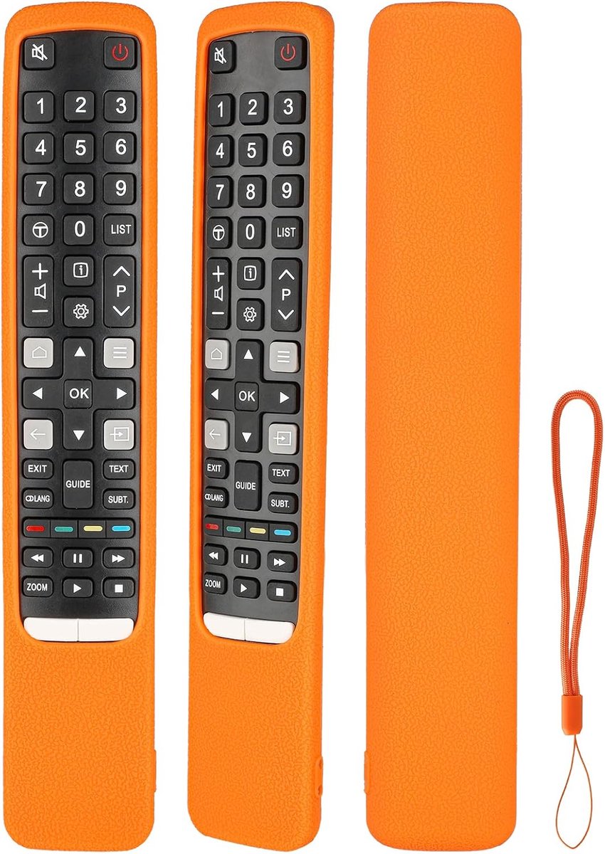 Afstandsbediening hoes - siliconen - oranje - schokbestendig met lanyard - ShopVlot