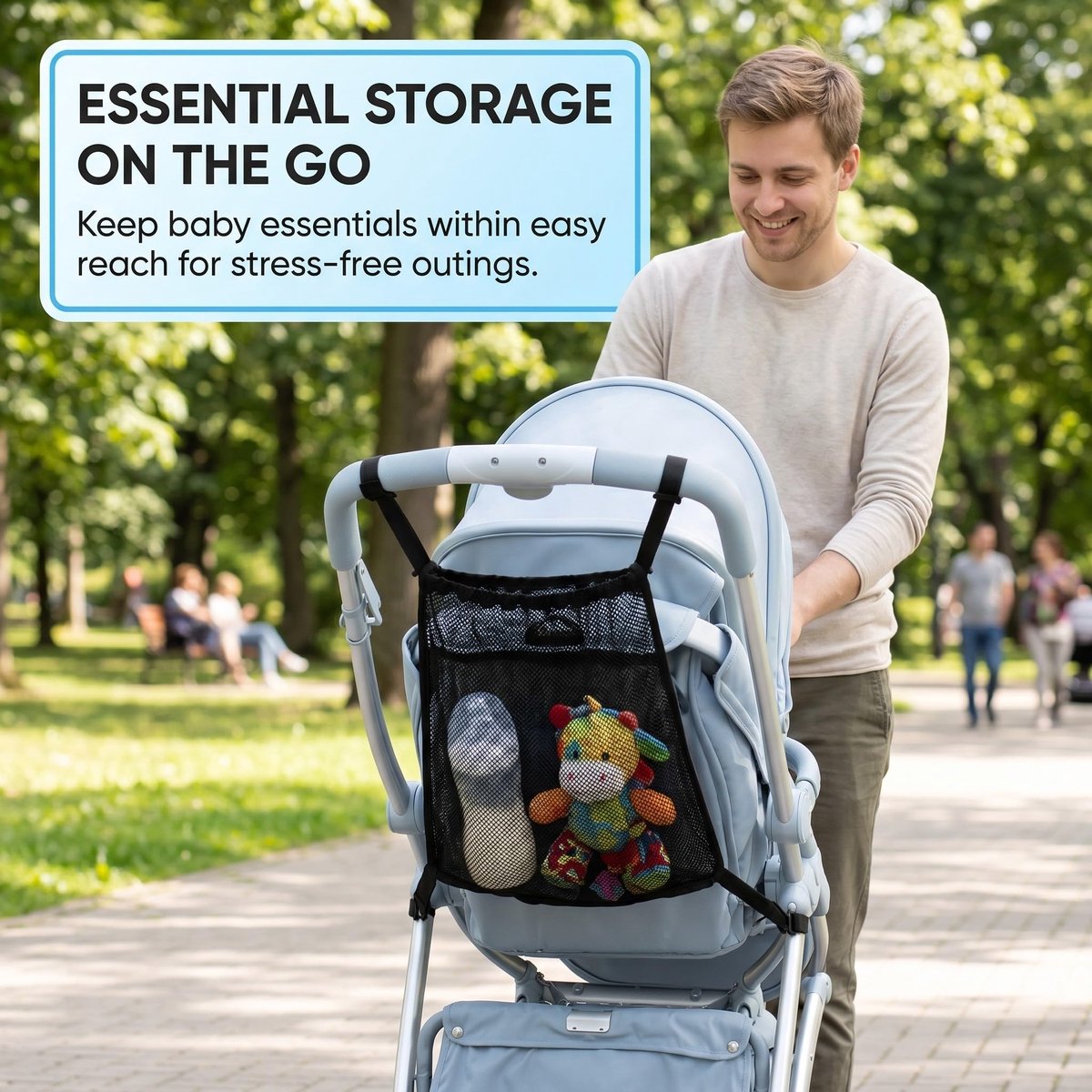 Opbergtas voor kinderwagen - net met meerdere vakken - accessoires voor babyartikelen - handig voor wandelingen - ShopVlot
