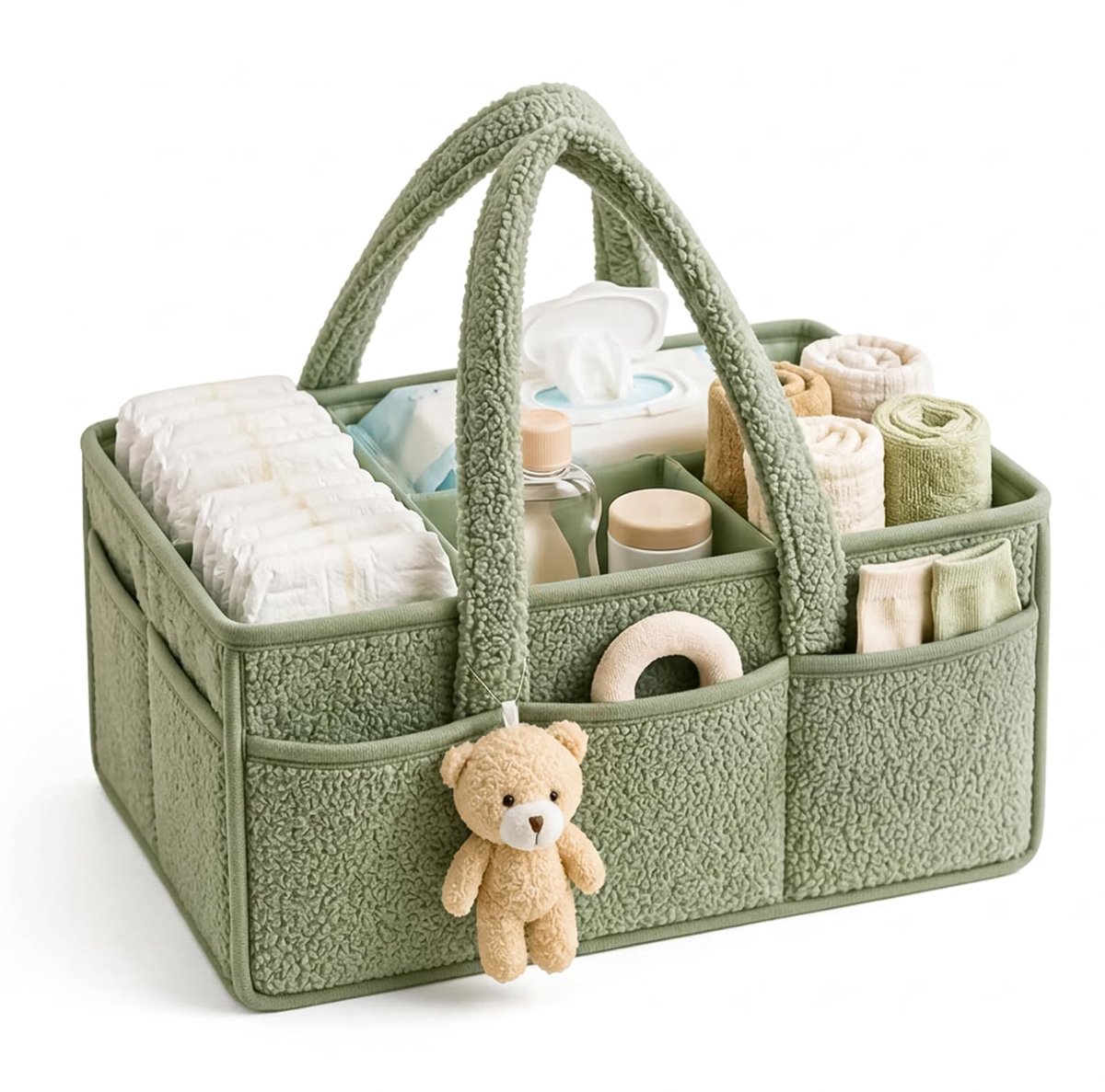 Luiertafelorganizer met handgrepen - Draagbare babyluiercaddy - Uitneembare vakken - ShopVlot