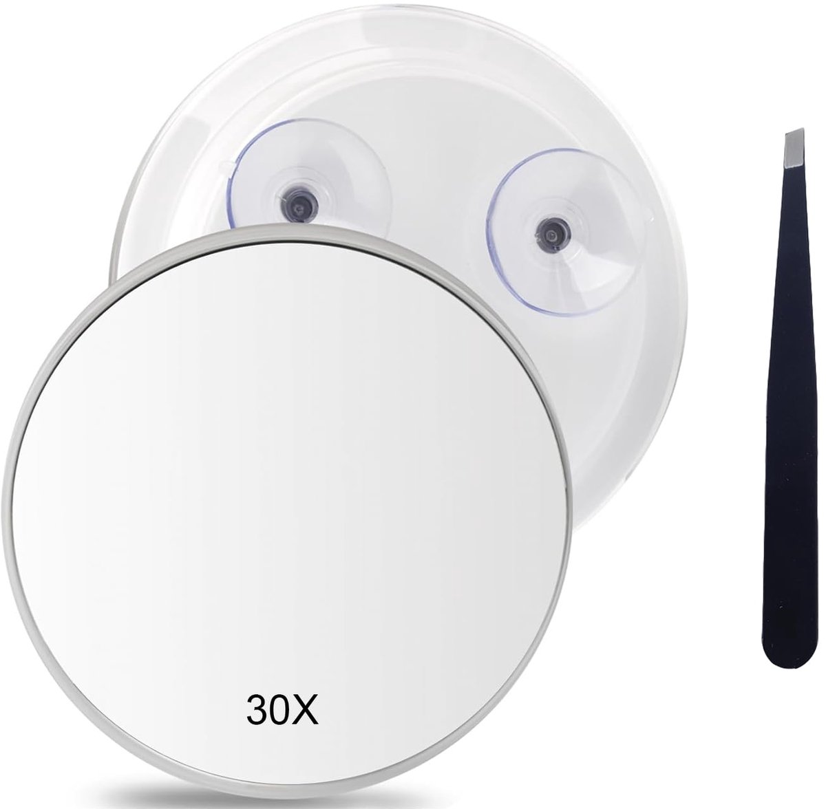 Vergrotingsspiegel 30x - 8,6 cm met zuignappen - schuine pincet - ideaal voor epileren - ShopVlot
