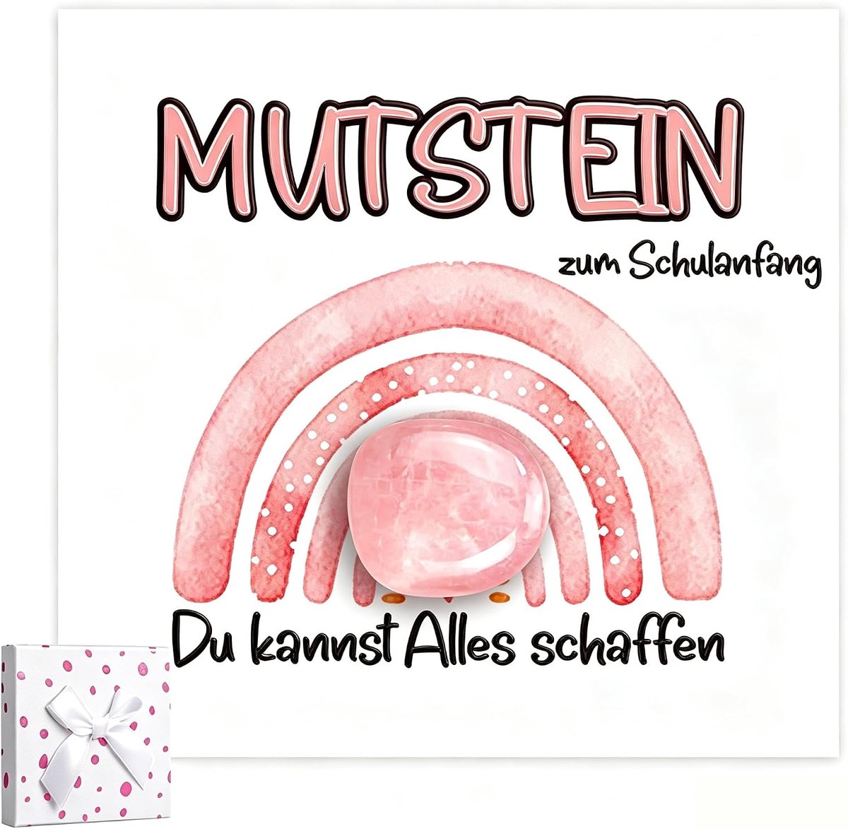 gelukssteen voor meisjes - moedsteen roze - met wenskaart - positieve gedachten voor schoolkind - ShopVlot