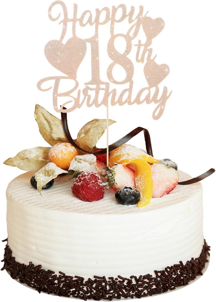 Cake topper 18 jaar - gouden glitter - verjaardag versiering - voor mooie taartfoto's - ShopVlot