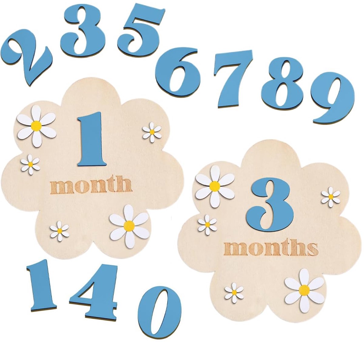 Fotoalbum babymaanden - bloemenstijl blauw - set baby-meetkaarten - leg speciale momenten vast - ShopVlot