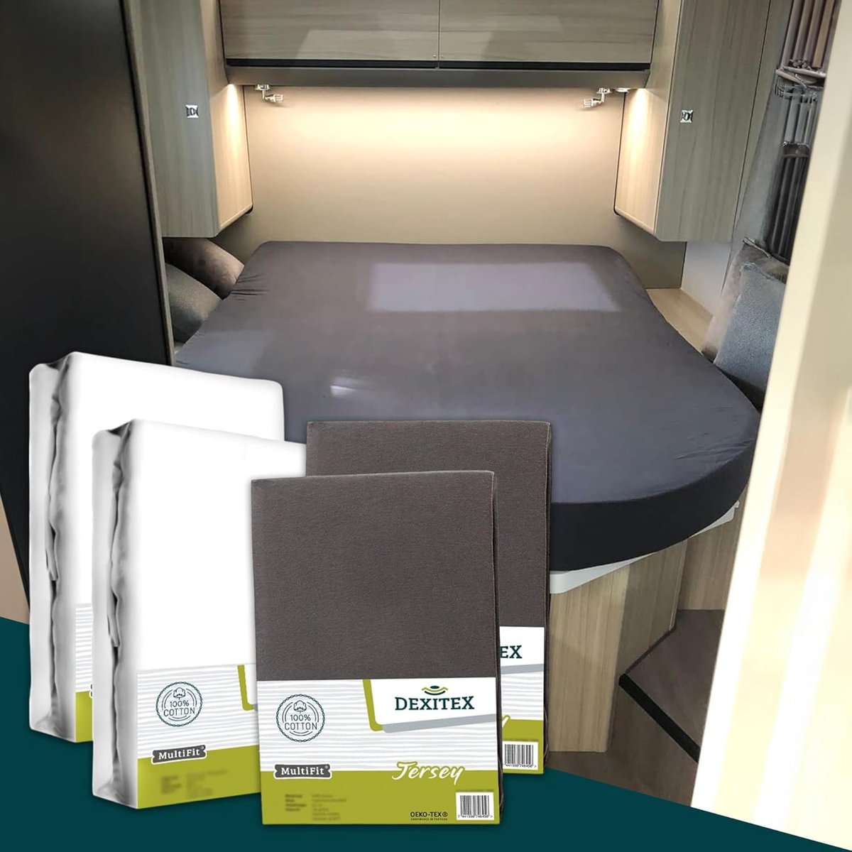 Bedlinnen Set voor Campers en Caravans - 4-delig - 2 Fitted Sheets (Anthraciet) + 2 Molton Matrassenbeschermers - ShopVlot