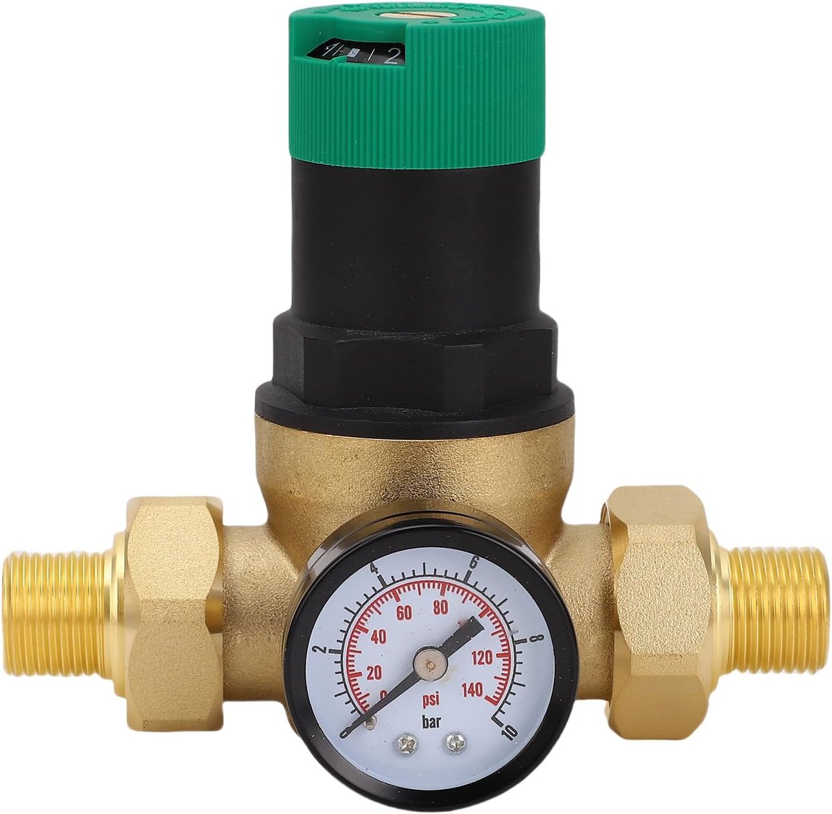 Waterdrukregelaar 0-60Mpa - Messing waterdruk reducer - Met drukmeter - Voor waterverwarmers en kranen - ShopVlot