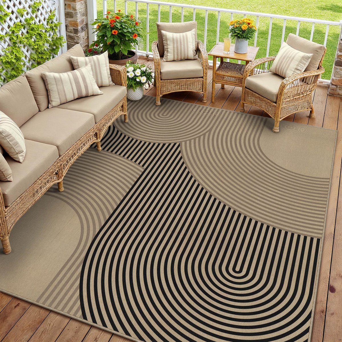 Woonkamer Tapijt 300x400cm - Jute Look Bruin Zwart - Antislip Wasbaar - Ideaal voor Binnen en Buiten - ShopVlot