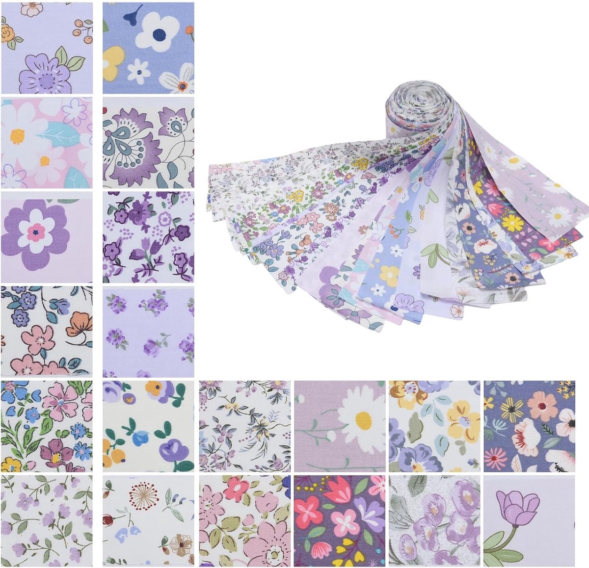 Jelly Roll Stofstrips 40pcs - Katoen - Bloemenpatroon - Perfect voor Patchwork en Decoratie - ShopVlot
