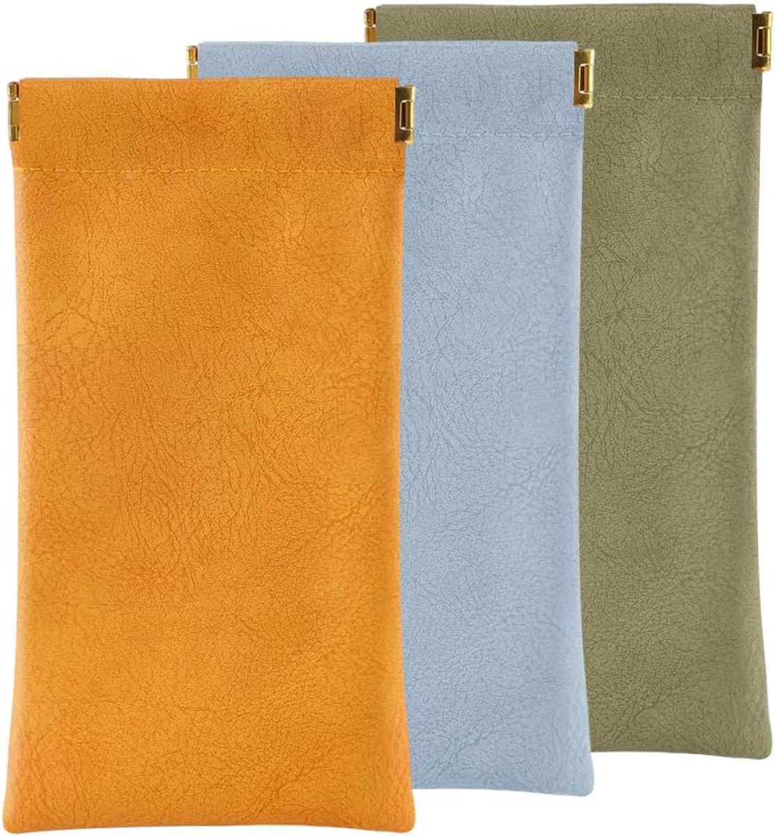 Bril etui zacht - 3 stuks leer - automatische sluiting - beschermend voor zonnebrillen - ShopVlot