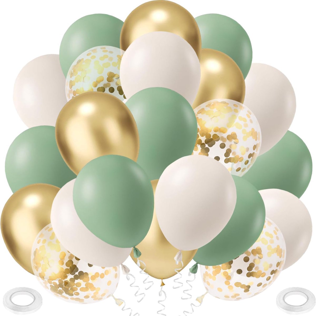 Ballonnenset groen zand wit 60pcs - sage groen goud confetti - latex voor feestelijke gelegenheden - ShopVlot
