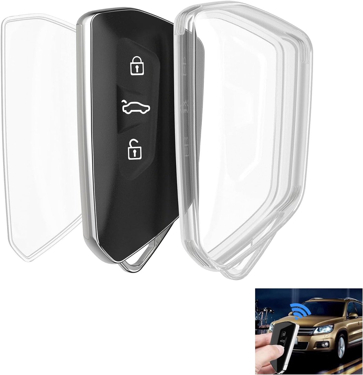 Autosleutelcover voor VW Golf 8 - TPU Transparant - 3 Knoppen - Perfecte Bescherming - ShopVlot