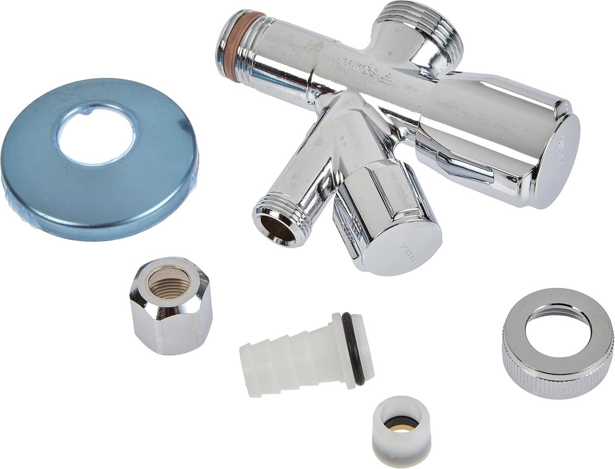 Kraan met combinatiehoek 1/2" - chroom - terugstroombeveiliging - ideaal voor wasmachines - ShopVlot