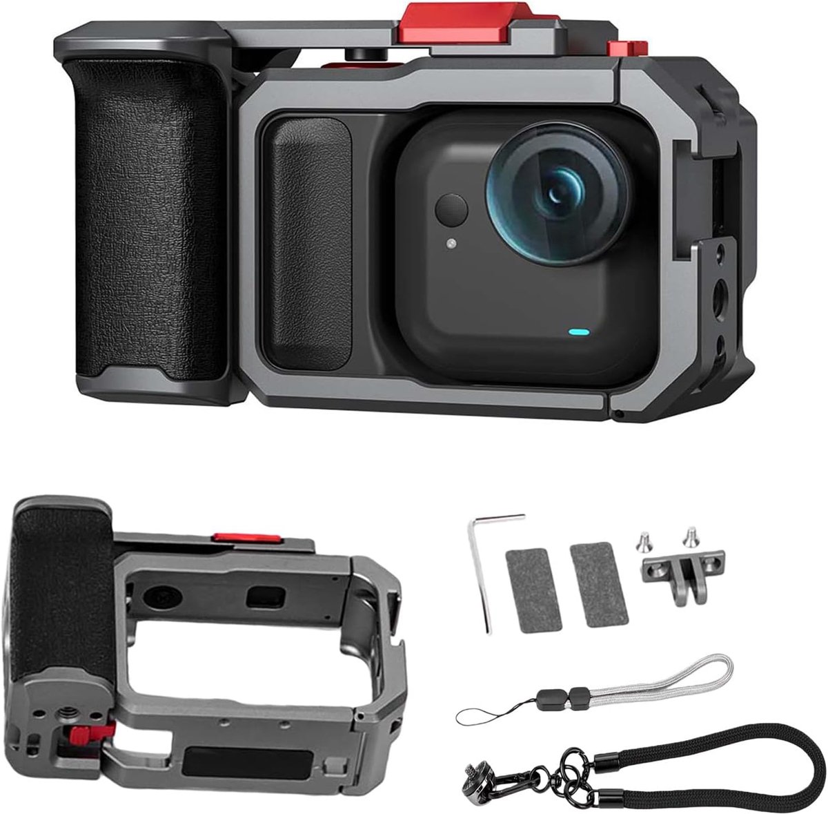 Camera grip met metalen kooi - speciaal voor Insta360 GO Ultra - ergonomisch en stabiel - ideaal voor video-opnames - ShopVlot