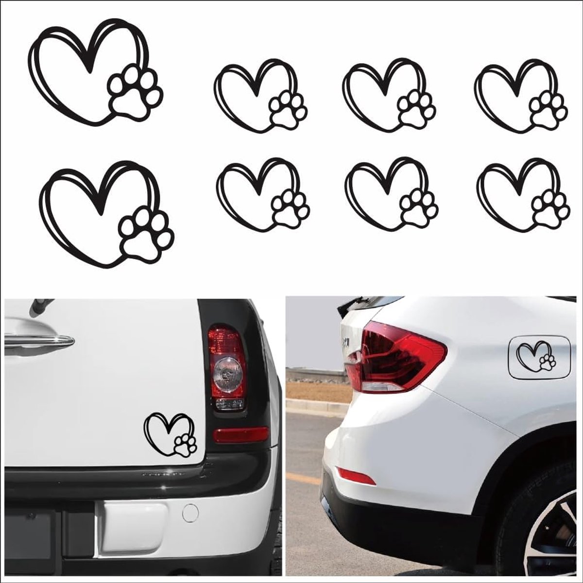 Auto stickers hondenpoot hart - vinyl - waterproof - decoratief voor ramen en bumpers - ShopVlot