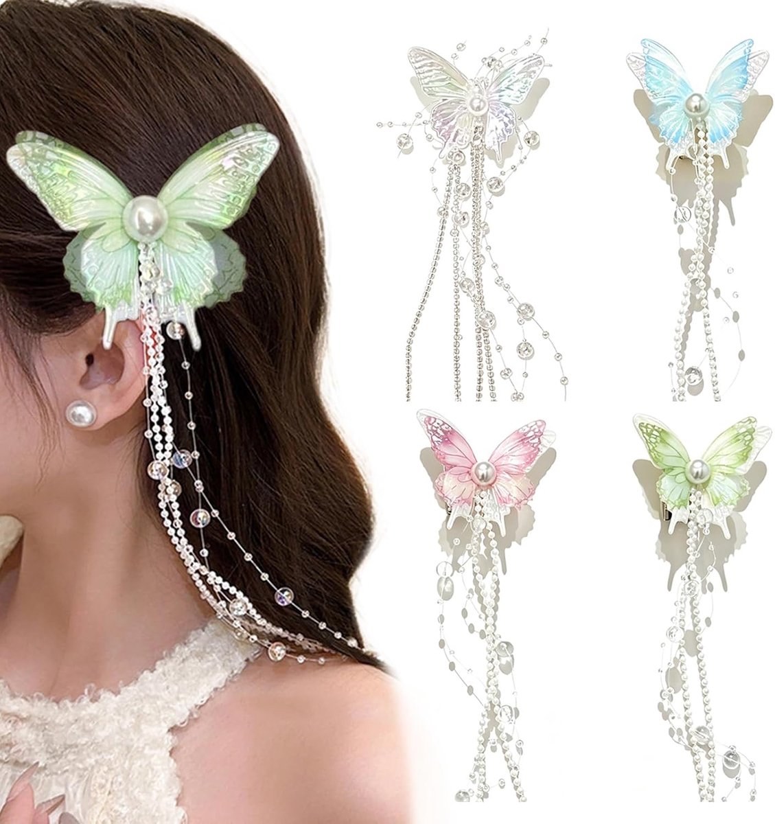 Haarspelden, feeën vlinderhaarspelden met kwastjes, elegante vlinderhaaraccessoires voor bruid, bruiloft, babyshower, lente